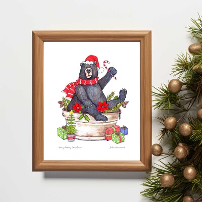 ART PRINT - BEARY MERRY CHIRSTMAS -  Whimsical Drawing of a Bear - Art to Display for the Winter Season - Brighten Any Room for the Holidays - image4